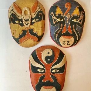 Set of 3 Tribal Asian Masks Wall Art Hangings